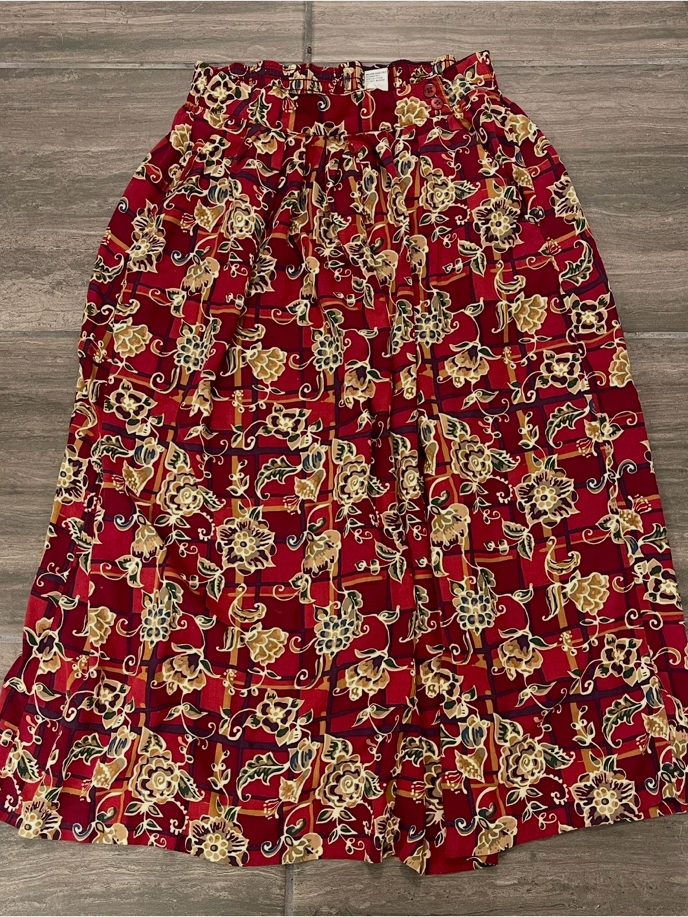 Vintage Gina Peters Cottage Whimsy Burgundy Red Floral Pleated Women's Skirt M